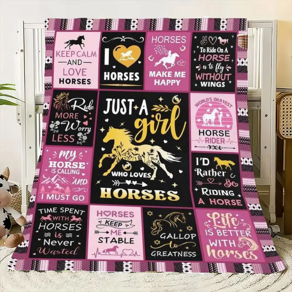 Just A Girl Who Loves Horses Inspirational Horse Theme Blanket - Cozy and Soft Throw Blanket featuring Equine Quotes and Designs