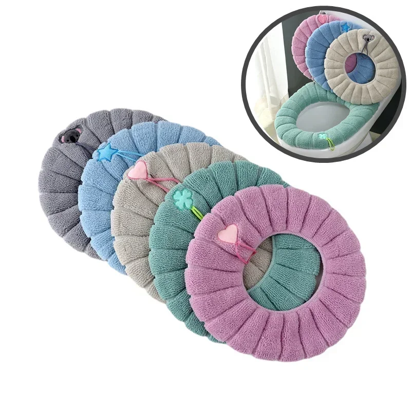 Winter Warm Toilet Seat Cover Mat Bathroom Toilet Pad Cushion with Handle Thicker Soft Washable Closestool Warmer Accessories