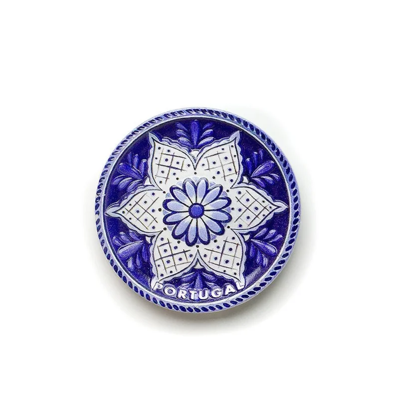 

Portuguese Exquisite Blue Floral Pattern Round Magnetic Fridge Magnet Travel Souvenir Gift