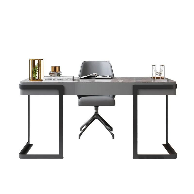 

Italian light luxury minimalist bright rock slab desk, modern simple nternet celebrity study desk chair
