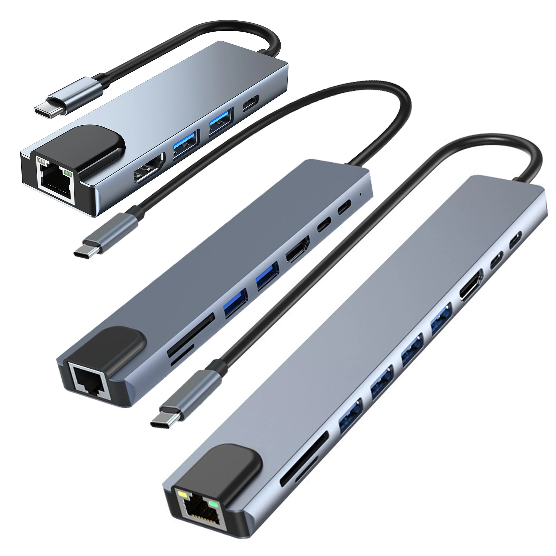 USB C Thunderbolt3/4 to 4K@30Hz HDMI-compatible Display 100Mbps Ethernet Multi-port USB Hub Splitter with PD for Laptop Docking