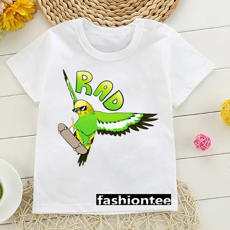 Funny Bird Kids T Shirt  Funny Fashion Skateboarding Parrot Bird Printed Children's T-shirt Boys Clothes