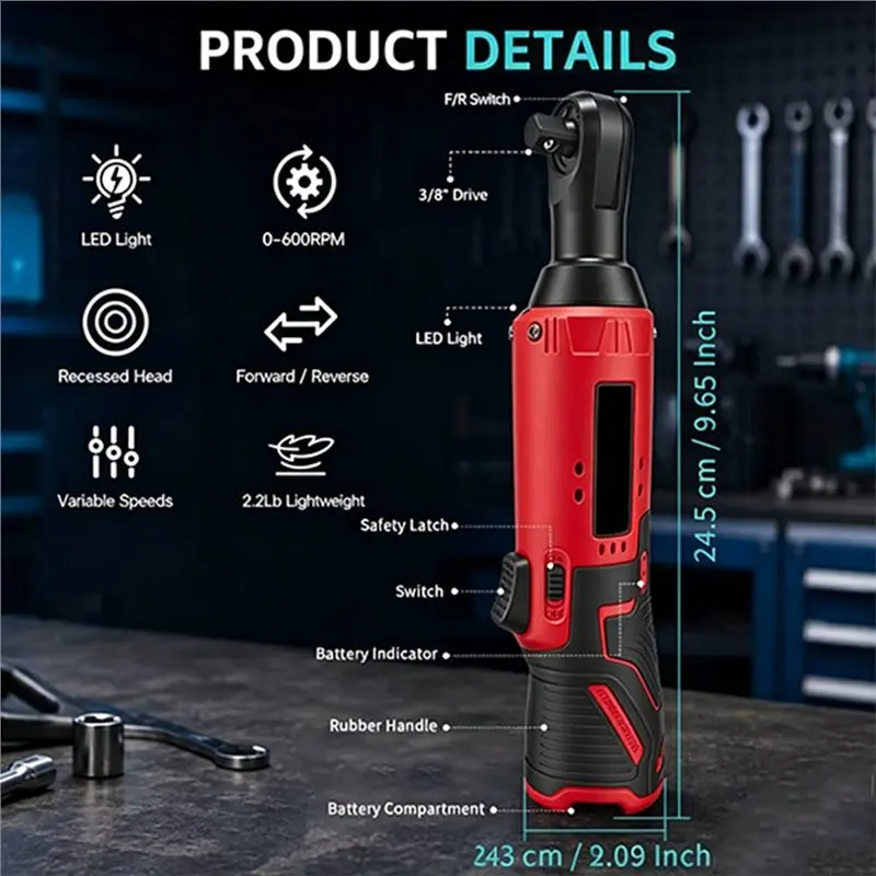YANA50I 12V Multifunctional Electric Ratchet Wrench Ratchet Wrench Screwdriver Power Tool 90 Degree Right Angle Wrench