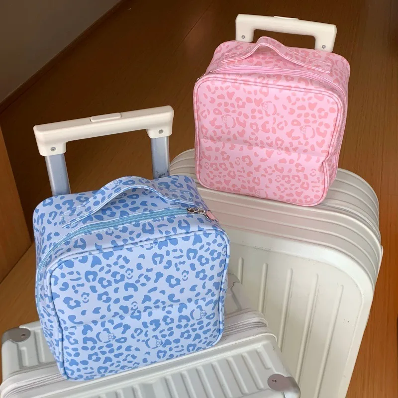 Leopard-print Compartmentalized Makeup Bag  Suitable for Hanging on Luggage, Travel Essential, Folding Storage Bag for Toiletry