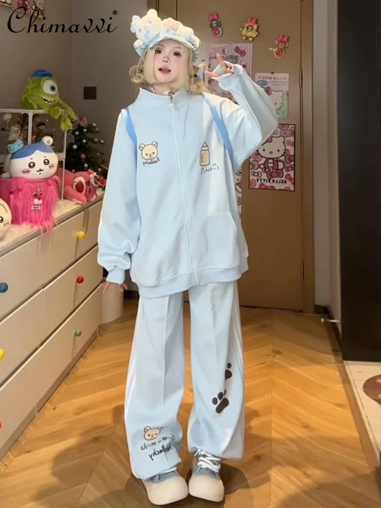 

College Style Sportswear Suit Women's Spring New Japanese Cute Long-sleeved Sweatshirt Pants Two-piece Set Casual Sweet Outfits