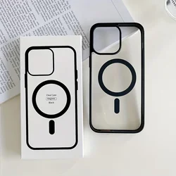 Magnetic Phone Case for Wireless Charge iPhone 17 16 15 14 Max Plus 13 12 Mini 11 Clear Black Cases with Box Shockproof Cover