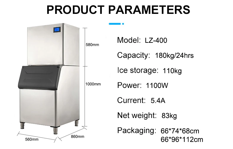 180kg 24Hours LZ-400 Commercial in Stock Crescent Moon Ice Machine