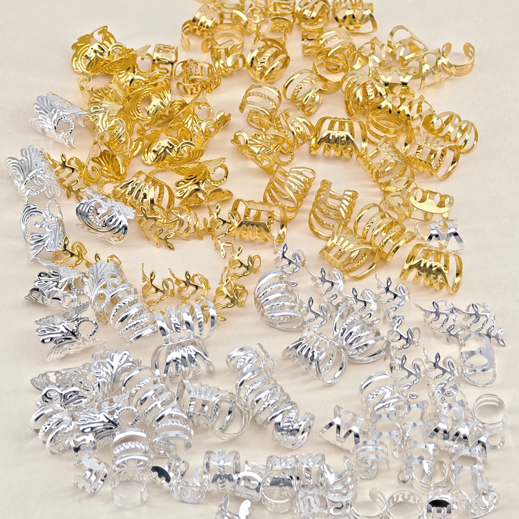 70Pcs Adjustable Alloy Hair Beads and Cuffs for Braids