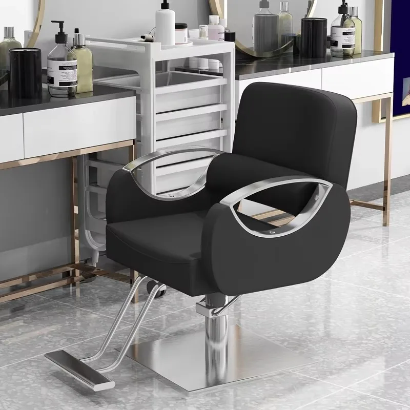 

【Popular】 Modern 360 Degree Rotating Stainless Steel Barber Chair Red Lifting Design Adjustable Footrest Commercial Gym Sc
