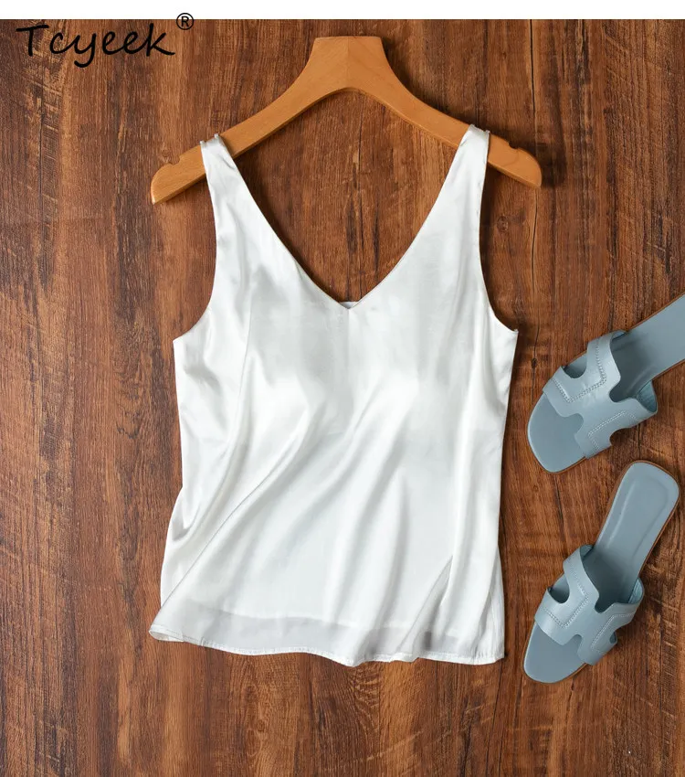 Tcyeek 92% Real Mulberry Silk Tops for Women 2026 Summer Skin-friendly Texture One-piece Tanks Top Clothing for Woman Ropa Mujer