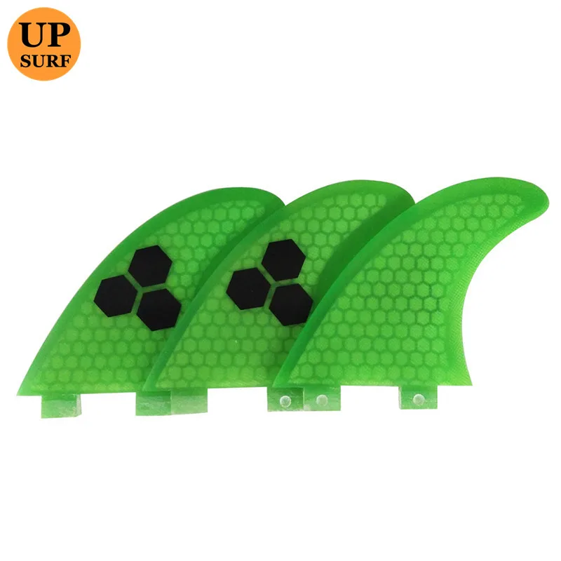 

UPSURF Double Tabs Fin Green Color S/M/L Honeycomb Fiberglass 3 pcs/set Surfboard Fins Water Sports