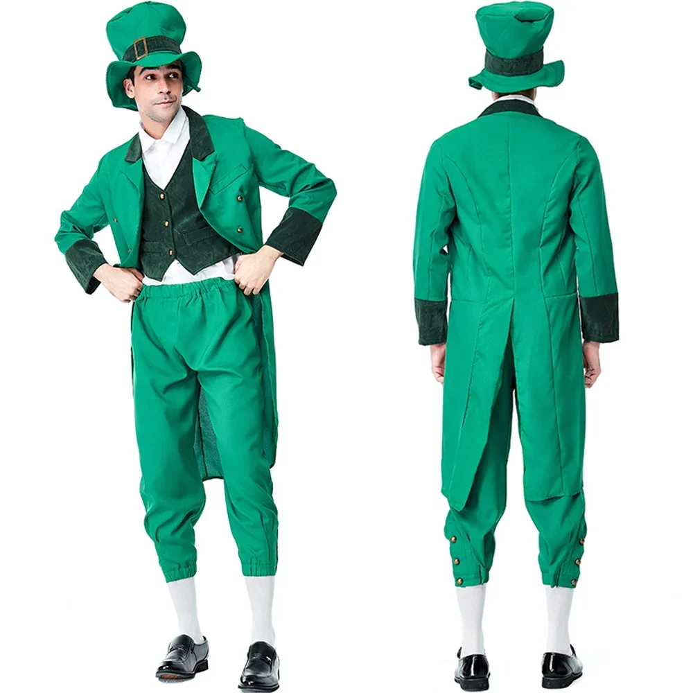 St. Patrick's Day Irish Goblin Elf Cosplay Uniform for Adults and Children Magician Dress Up Halloween Party Parent-Child Outfit