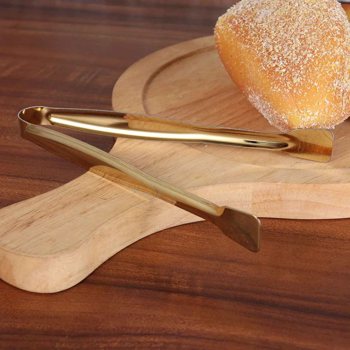 

4 Pcs 15CM Stainless Steel Mini Food Serving Tongs Practical Ice Cube Tongs Bread Clip Home Bar Supplies (YH54-B, Golden)