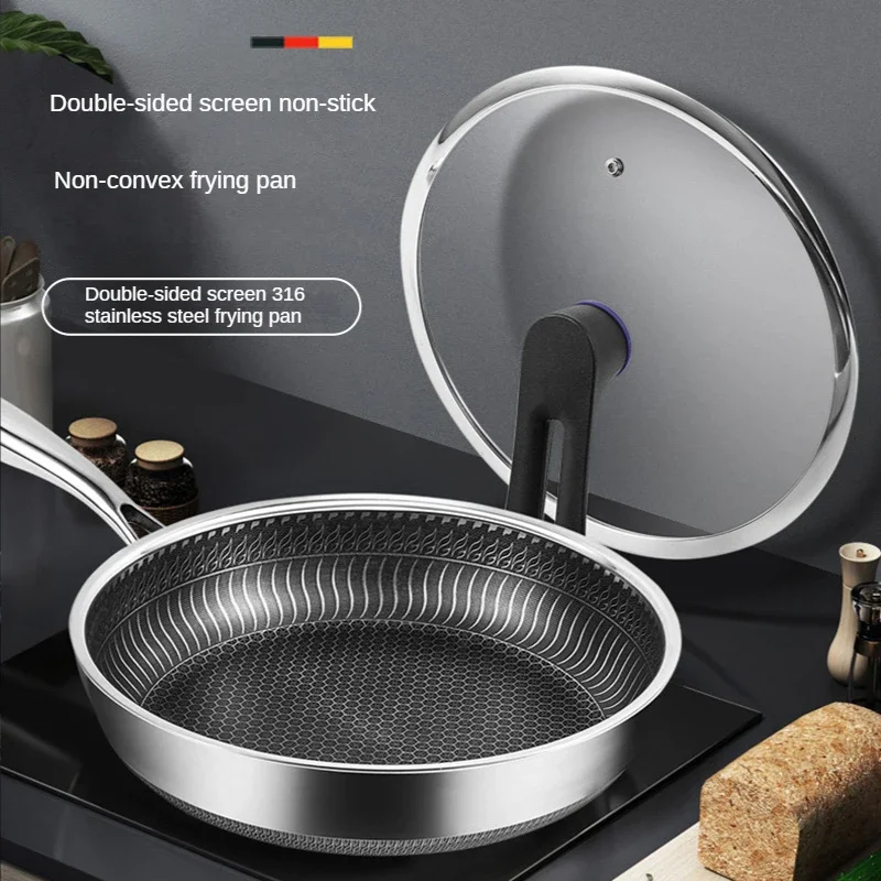 Uncoated Frying Pan 316 Stainless Steel Non Stick Pan Triple-layer Steel Pans  Cooking Pots  Kitchen Pans Steak Omelette Wok Pan