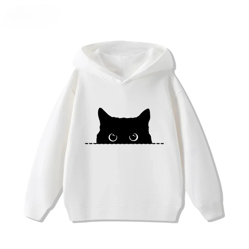 

Fashion Simple Cat Print Boys Girls Casual Cute Children's Hoodies Autumn and Winter Comfortable Warm Fleece Hooded Sweatshirt