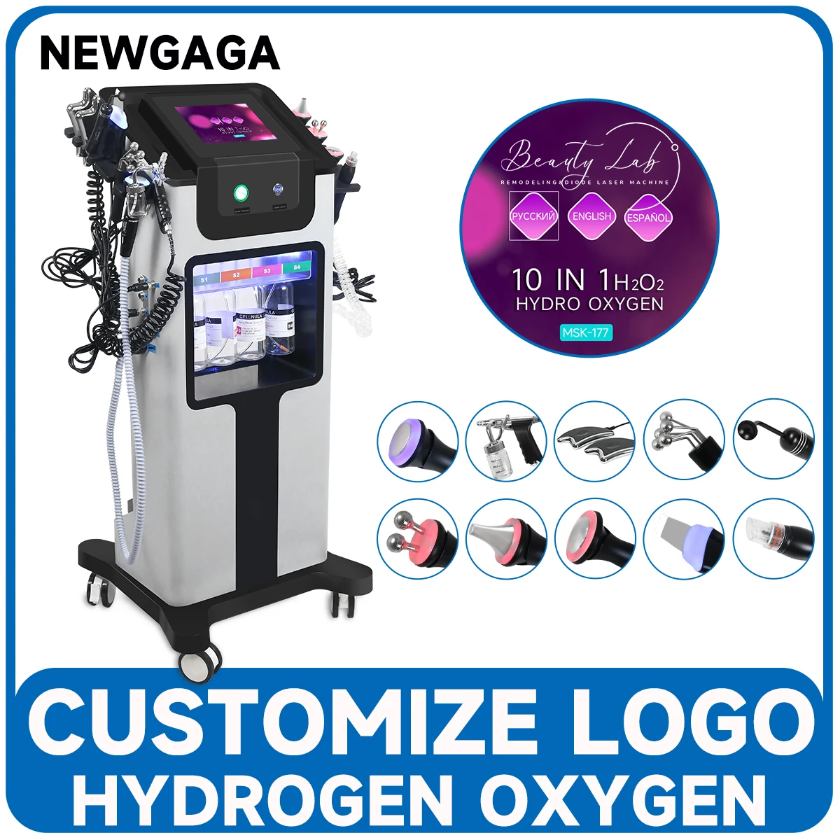 NEWGAGA 10 IN 1 Hydro Water Oxygen Jet Machine Facial SPA Massager Aqua Peeling Moisturizer Small Bubble Skin Cleaning Device