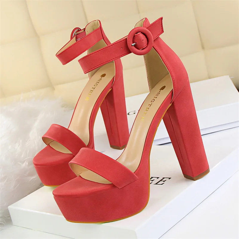 Summer Women High Heels New Fashion Sandals Sexy Party Waterproof Platform Square Heel Peep Toe Wedding Pumps