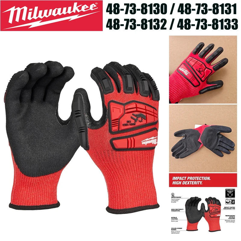 Milwaukee Impact Cut Level 3 Nitrile Dipped Cut & Impact Resistant Safety Work Gloves for Construction 48-73-8130/31/32/33