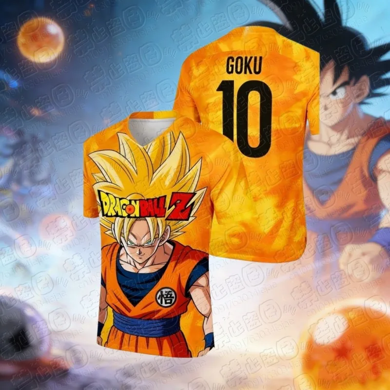 2026 Dragon Ball Super Saiyan Goku Graphic Football Jersey Summer Sports Dry Quickly Men's T-Shirt Kid's Clothing Tee Woman