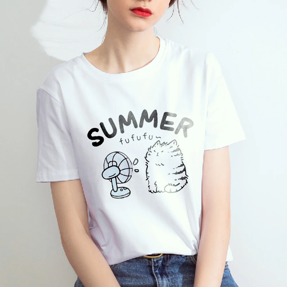 2024Fashion round neck cotton short T-shirt printed men and women couple neutral trend summer cartoon cat top short sleeve S-3XL