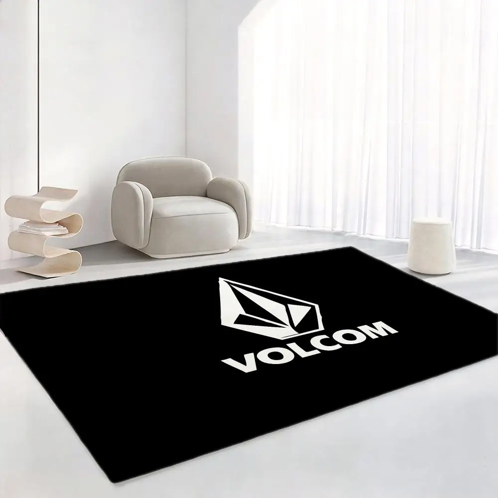 Black Classice V-Volcom Floor Mat Soft Thickened Flannel Door Mat Non-Slip Living Room Rug Home Decor