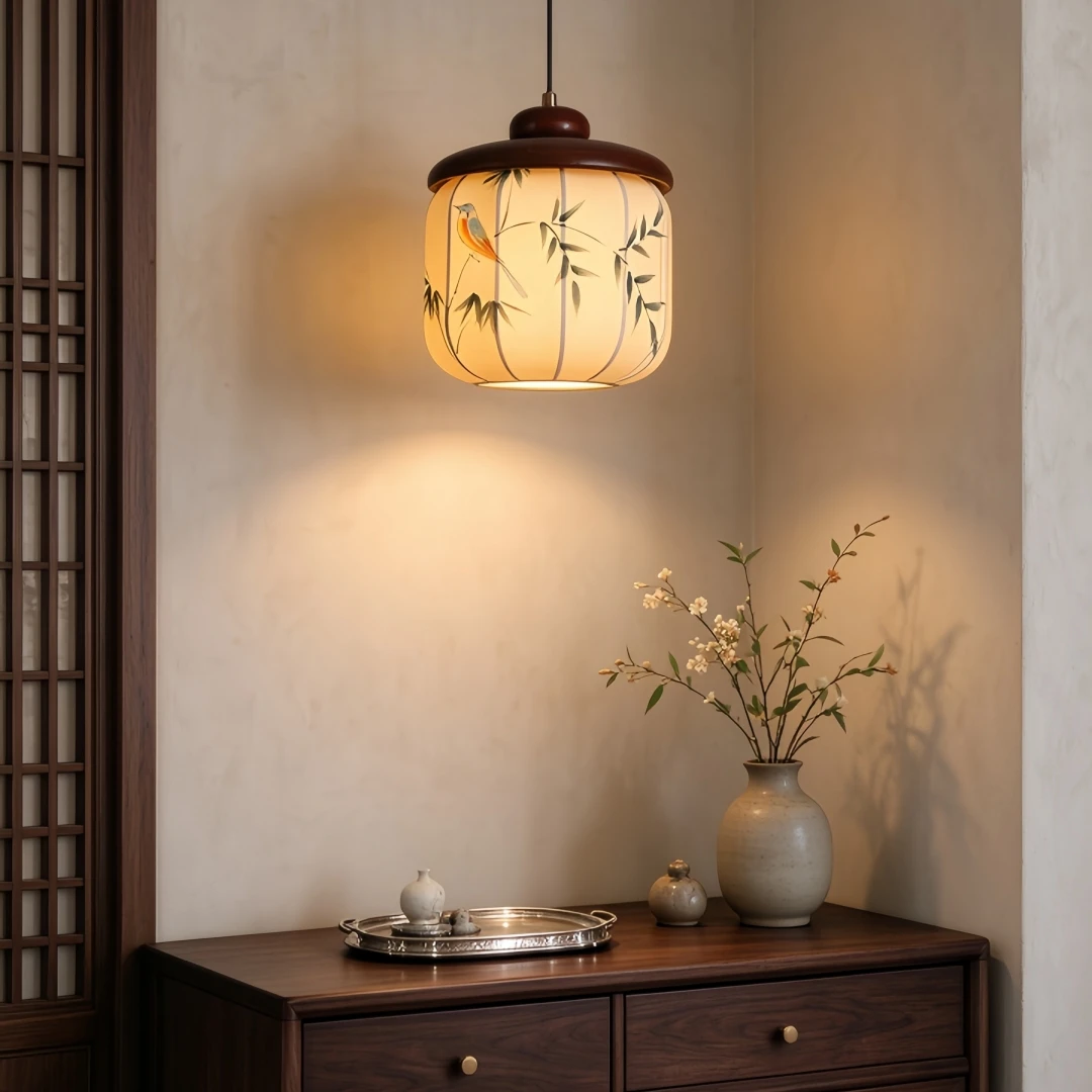 Oriental Extendable Wall Light Swing Arm Metal Bracket Floral Pattern Globe Lampshade Wall Sconce For Hallway Entry Decor