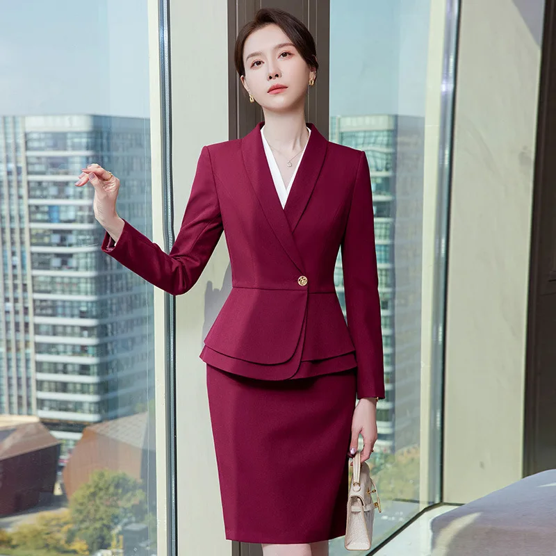 High-end Burgundy Professional Suit for Women Spring Elegant Jewelry Store Workwear Hotel Reception Formal Wear