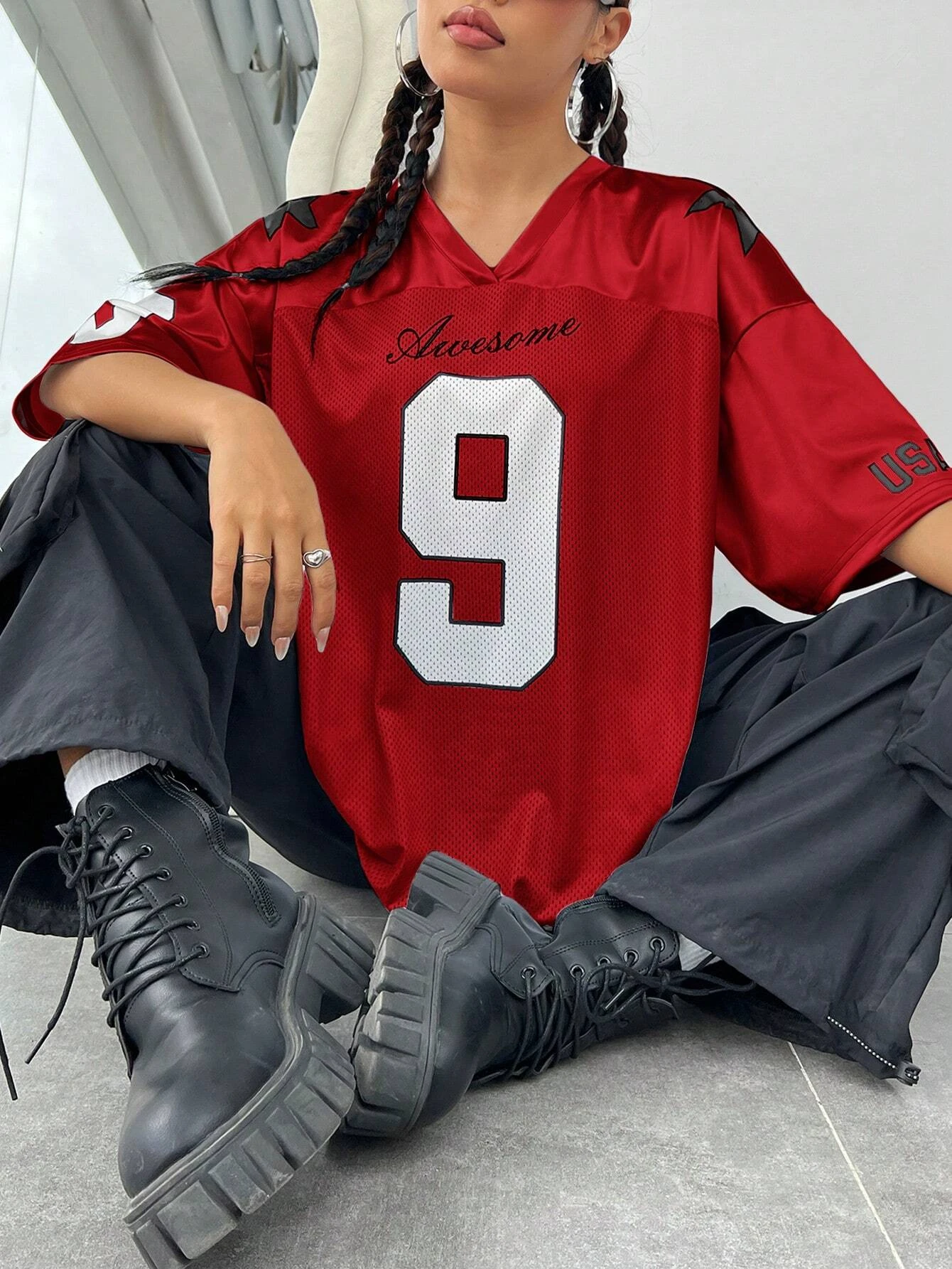 2025 Summer New York No.9 Fashion V-Neck Shirt For Women Loose Casual Breathable Quick Drying Fashion Sports T-Shirt And Jersey