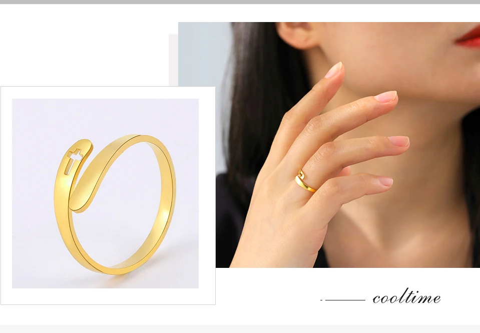 COOLTIME Kreuz-Edelstahlringe für Frauen, verstellbare Größe, Ring, Schmuck, Verlobung, Jahrestag, Geschenk, 2026, Neu – Detail 10
