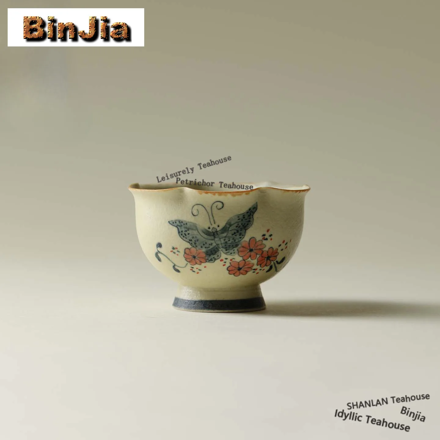 

70ml Hand-painted Butterfly Flower Mouth Teacup Elegant Tea Bowl Cup For Tea Tea-tasting Meditation Cup Chazhan Master Cups Gift