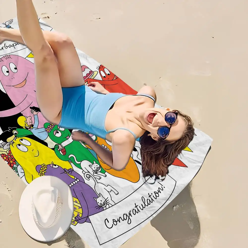 Cartoon B-Barbapapa Anime Beach Swimming Towel Soft Absorbent Washcloth Children's Gifts for Kids Travel Camping Gym