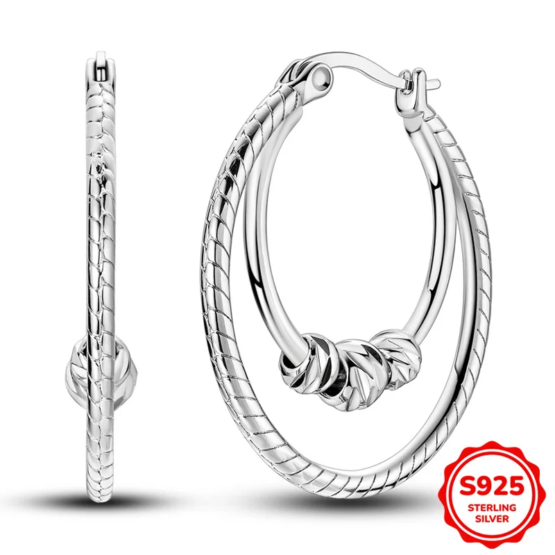 

925 Sterling Silver Earrings Women Snake-bone Pattern Double Car Flower Small Ball Earring For Anniversary Wedding Jewelry Gift