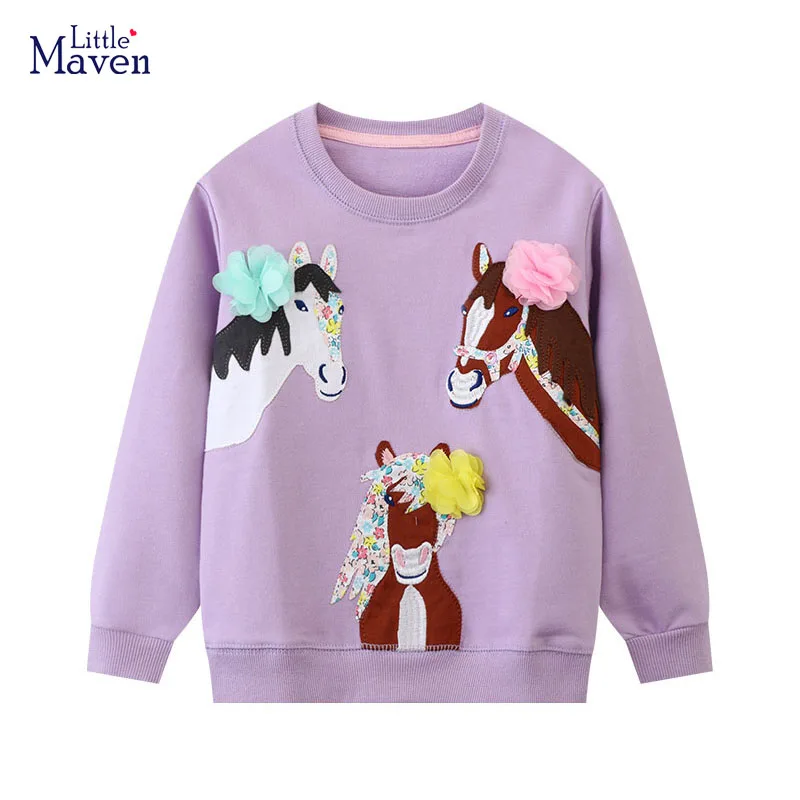 Little Maven Hoodies Children's Clothing Kids Clothes Baby Girls Purple Outerwear Cartoon Unicorn Sweatshirt Spring Autumn Tops