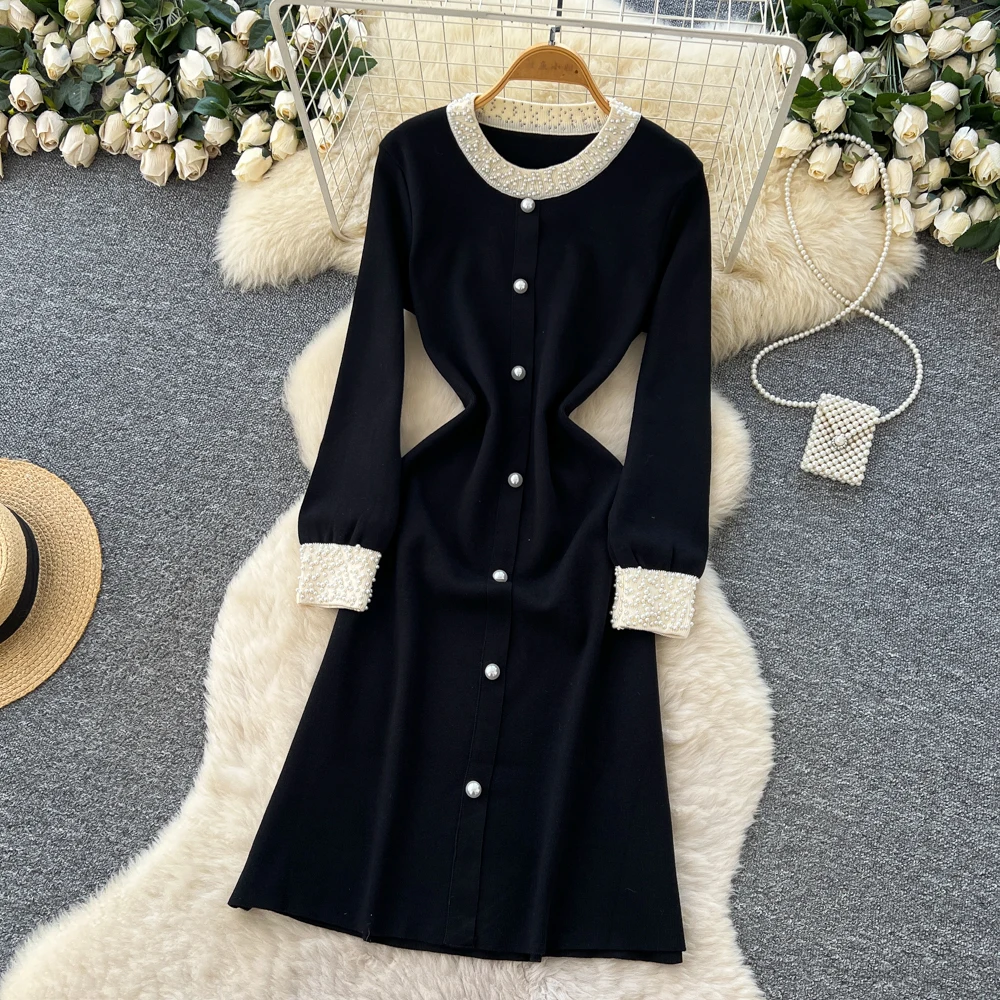 시크 빈티지 섹시 비딩 솔리드 엘레강트 페어리 한국 패션 보헤미안 선드레스 여성 의류 드레스