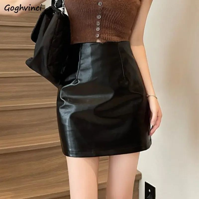 

Mini PU Skirts Women Temperament Elegant Female Summer Empire Basic Fashion Casual Gentle Aesthetic Ulzzang All-match Vintage