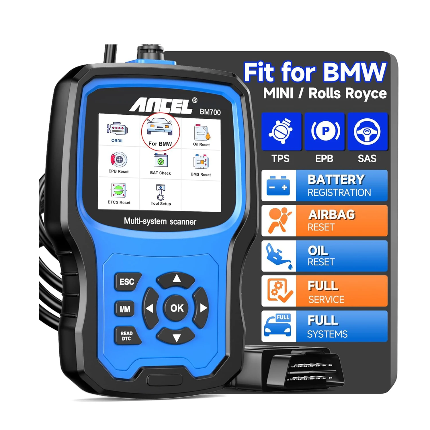 ANCEL BM700 OBD2 Scanner for BMW Car Engine Code Reader Diagnostic Tool BMS Injector Coding Oil SRS Airbag Reset Scan Tool