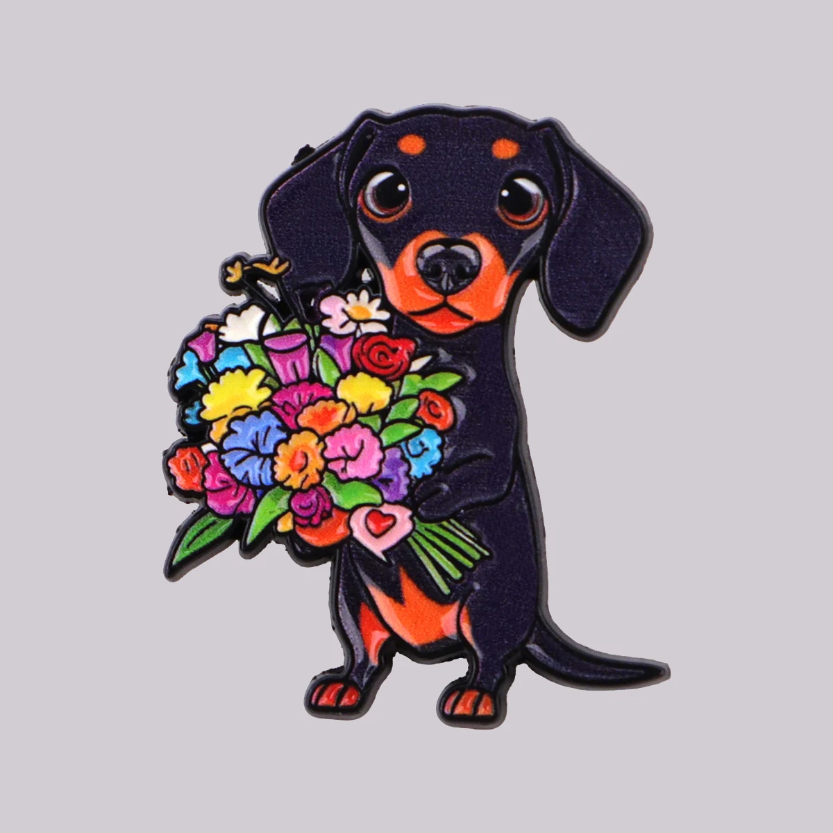 Blumen Emaille Pin Niedliche Dackel Brosche Pines Anstecknadeln Abzeichen auf Rucksack Kleidung Accessoires Tierschmuck Freunde Geschenke