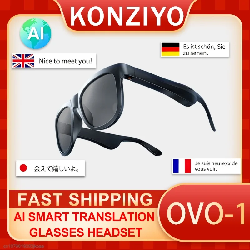 جديد OVO-1 AI نظارات الترجمة الذكية سماعات لاسلكية تعمل بالبلوتوث 6.0 سماعات النظارات الشمسية في الهواء الطلق سماعة الاستعداد الطويل