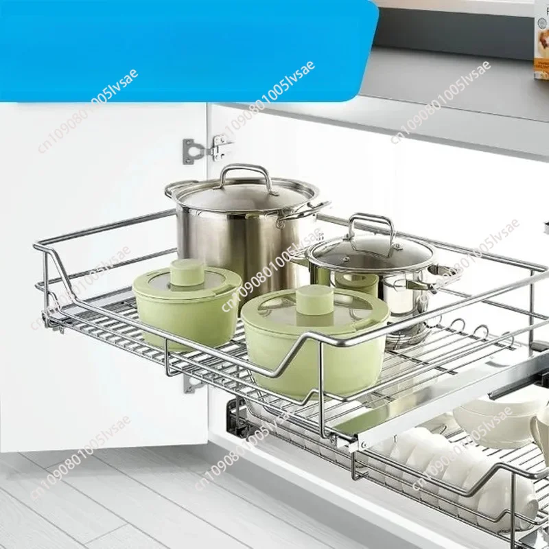 for   Seasoning Basket Three-sided Damping Drawer Basket Double-layer Kitchen Storage Basket