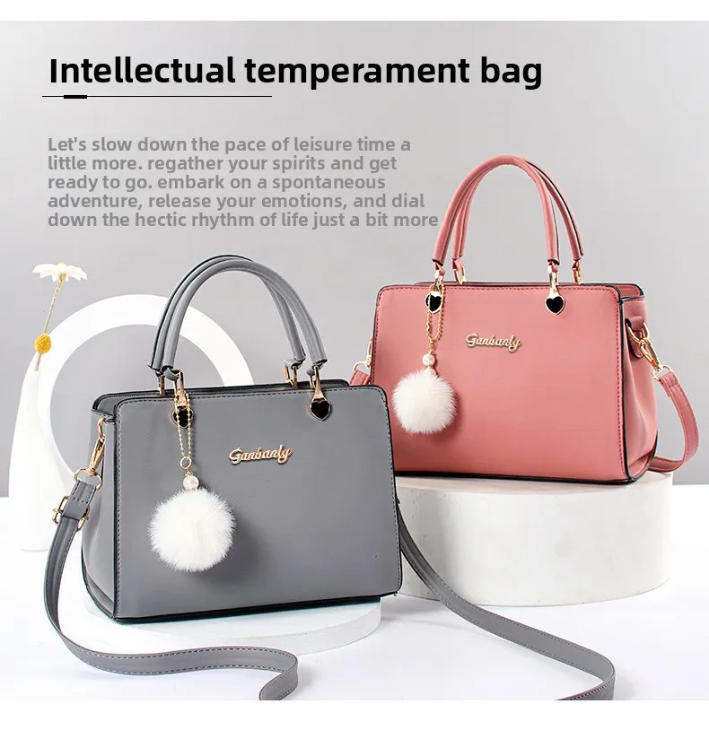 

Женская модная однотонная универсальная сумка с косым пролетом, простая сумка через плечо, подвеска в виде комочка волос, ба для матери среднего возраста