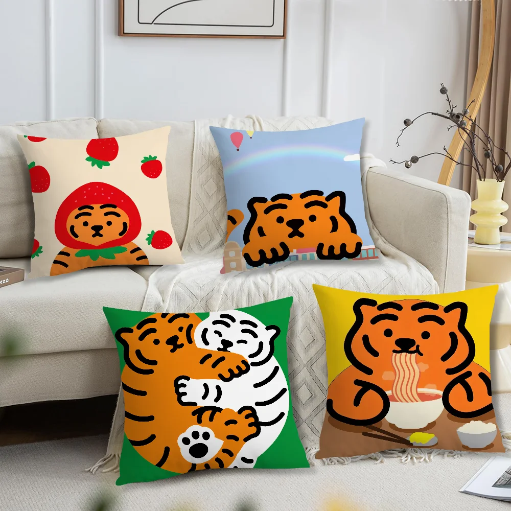 Cartoon M-Muzik Tiger cushion cover Living Room Accent Couch Back Support Square Lounge Restful Nap Companion Pillow Case