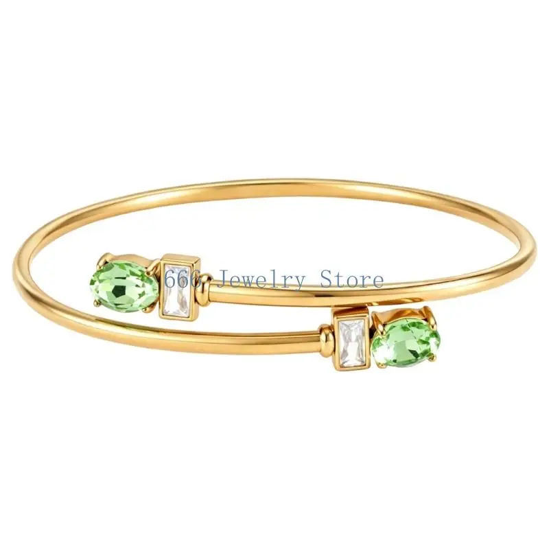 F2TD Women's Gold Tone Cuff Bracelet with Zircon Detail for Gifts