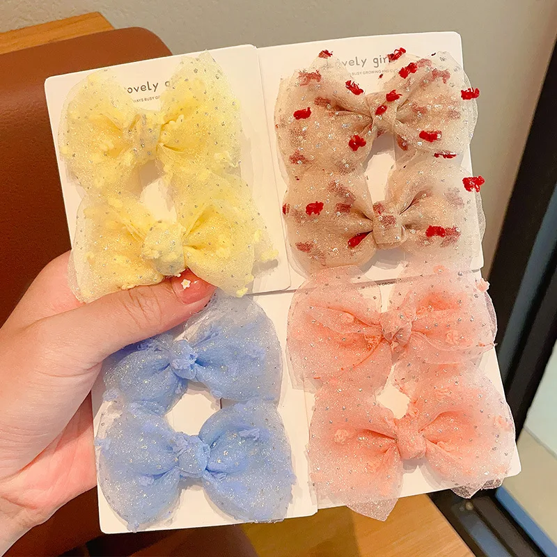 

2 шт., новая заколка для волос с бантом, детская сетчатая заколка для волос, головной убор, аксессуары для волос принцессы, заколка для сломанных волос для маленьких девочек