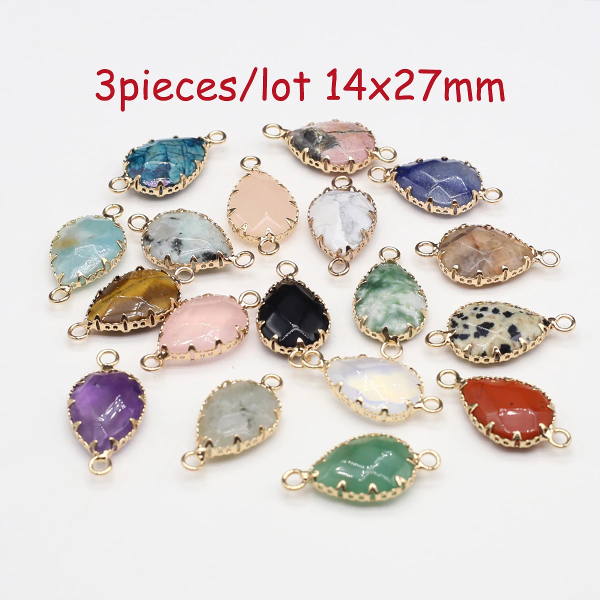 

3pieces Natural Semi-precious Stone Connectors Water Drop Shape Charms for DIY Women Men Necklace Bracelets Jewelry Making