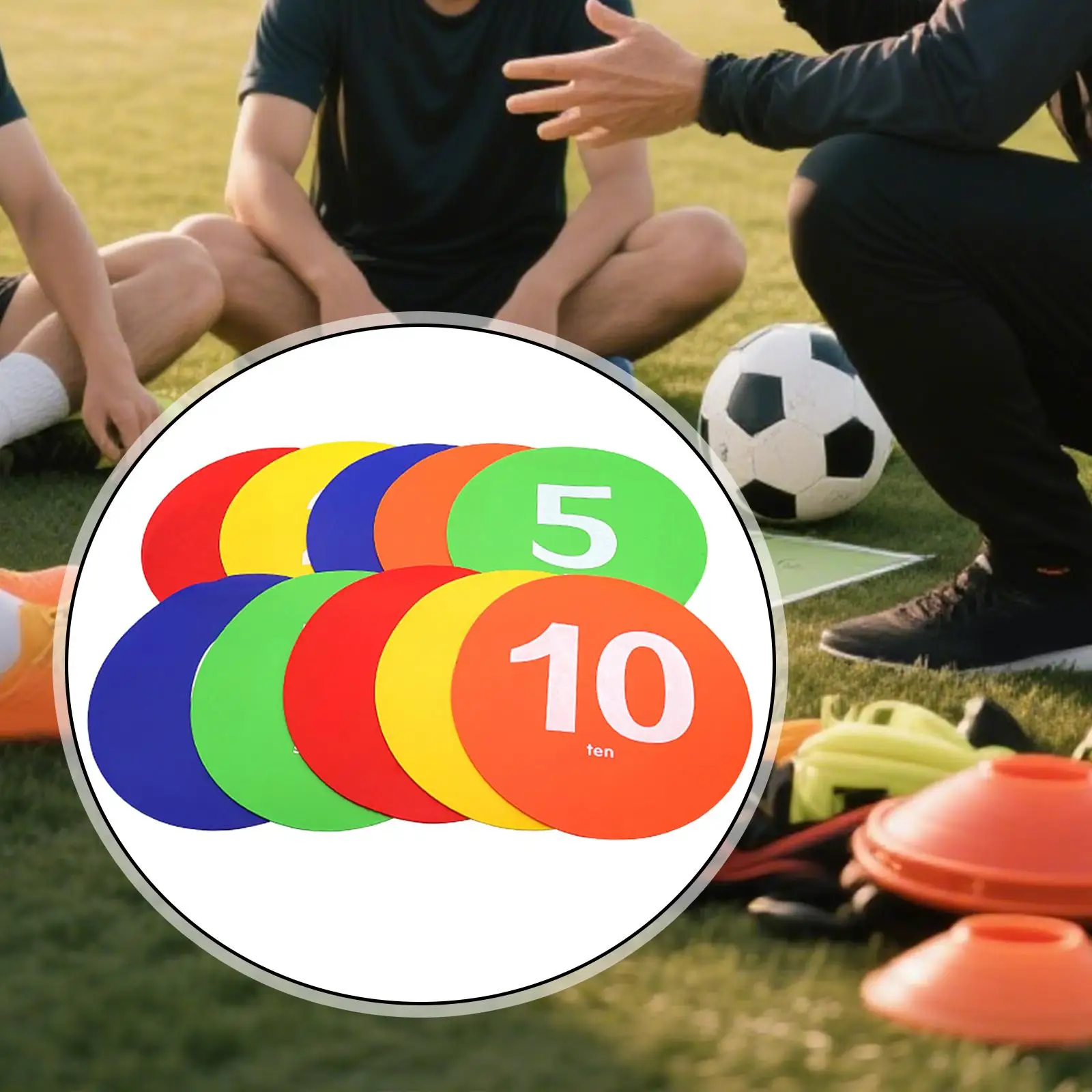 10個の番号付きフロアスポットマーカーフラットコーン9.06インチ柔軟なラウンドフロアドットスポーツ活動サッカートレーニング用