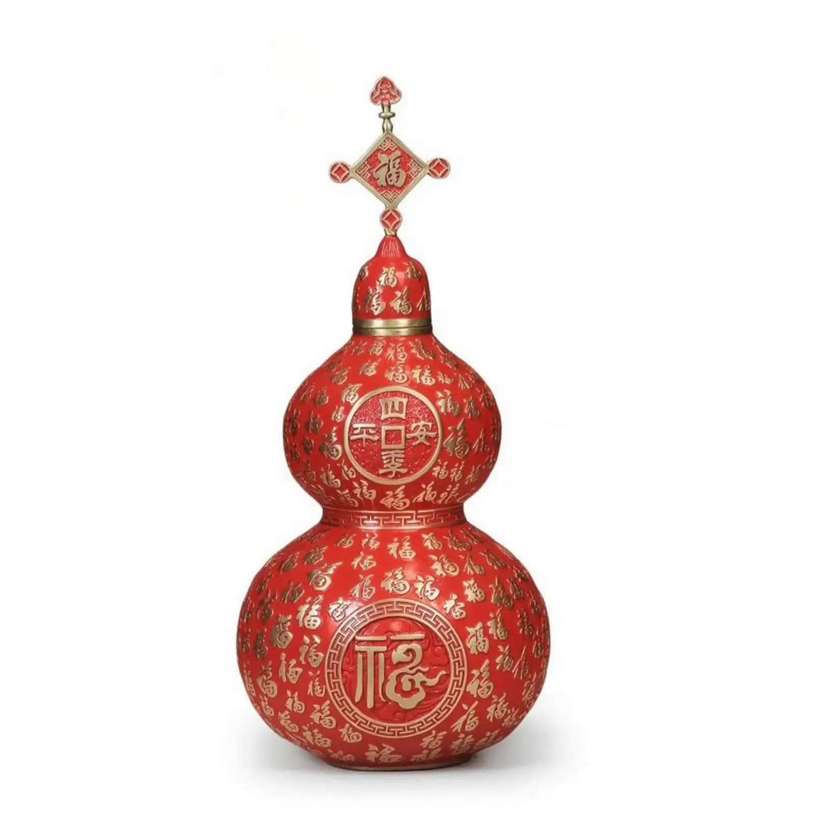 Hollow Carved Gourd Ornament Red Brass Gourd Ornament Removable Lid Home