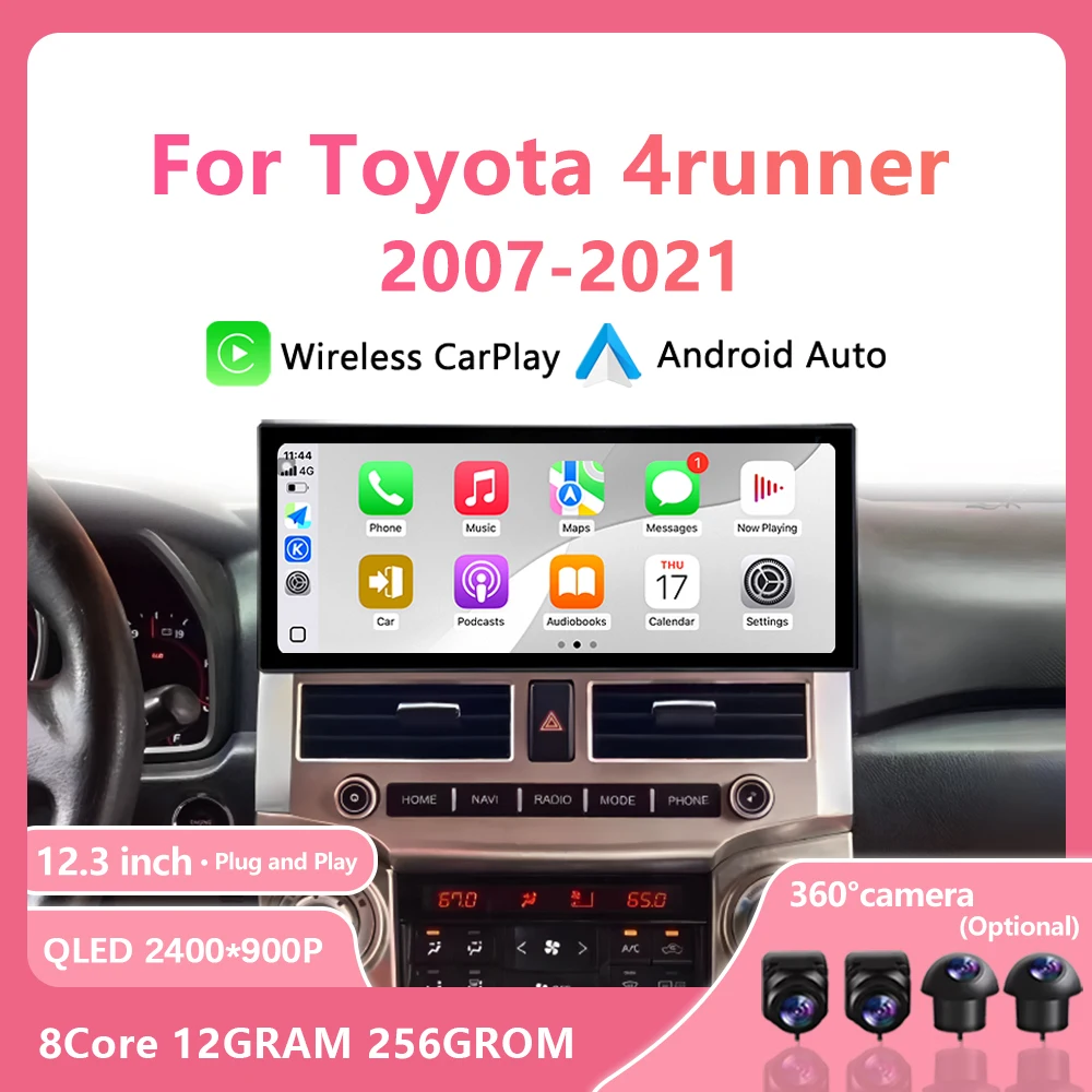 Wireless Carplay Android For Toyota 4runner  2007- 2021 Car Radio GPS Navigation DSP Stereo 4G WiFi QLED Touch Screen Auto Tools