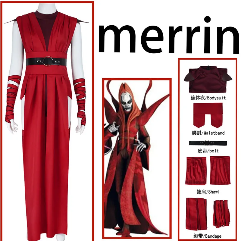 

WHH Classic Movie Nightsister Merrin‌ Cosplay Costume Dark Red Suit Red Dress Accessories For Women Halloween Carnival