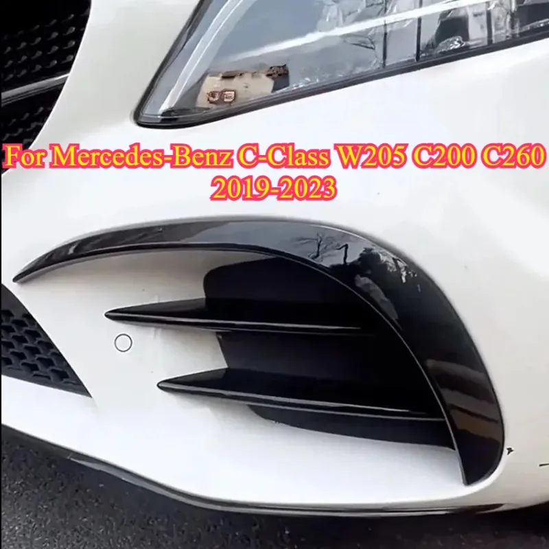 

For Mercedes-Benz C-Class W205 C200 C260 2019-2021 Car Front Bumper Wind Knife Grille Trim Cover Fog Lamp Strip Stickers Black