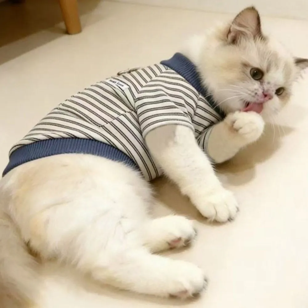 Pet Apparel Color-Blocked Dog Striped Shirt Stylish and Cool Breathable Dog Two Legged Clothes Crew-Neck Warm Cat Vest Autumn